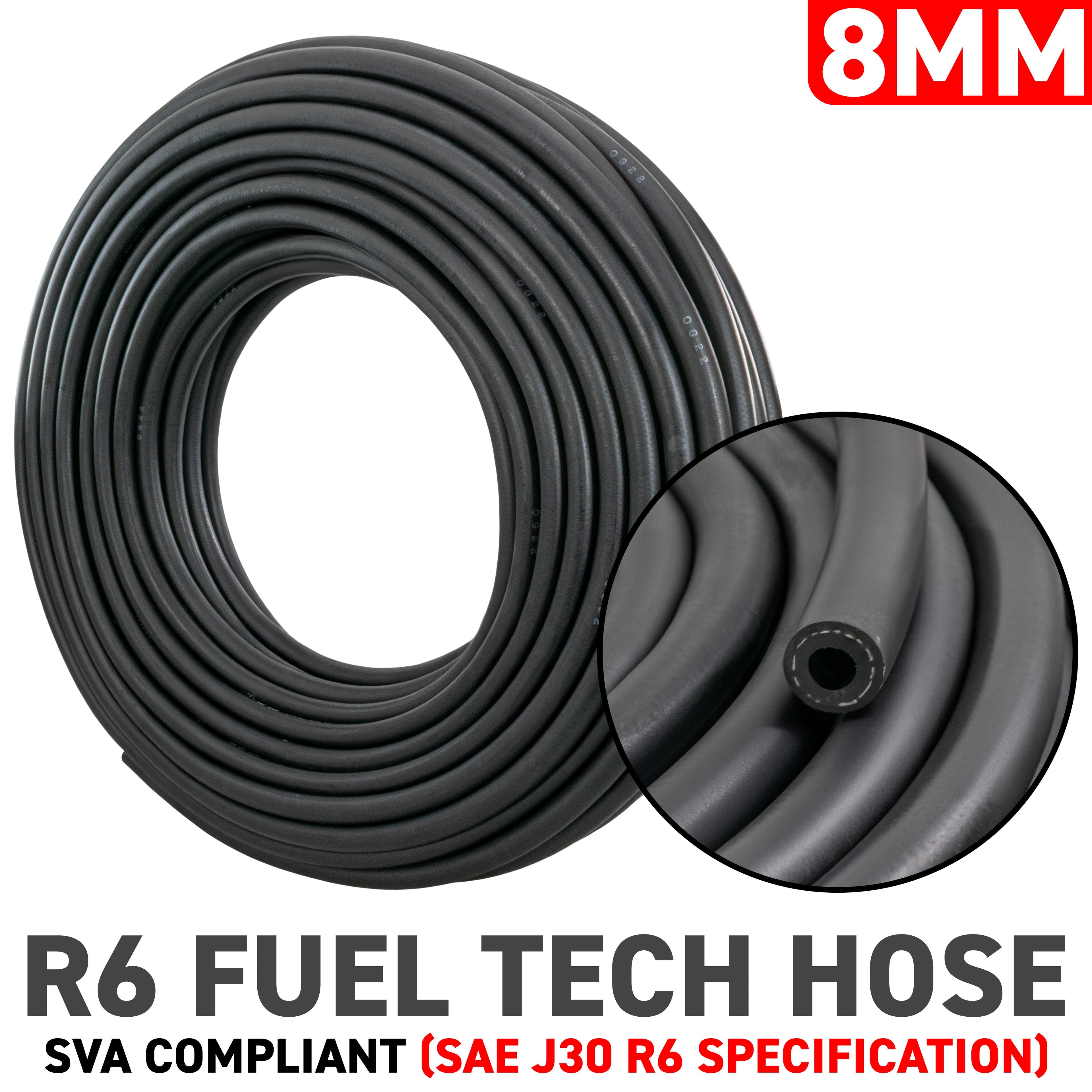 8mm Braided Rubber Fuel Hose, SAE J30 R6